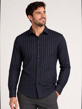 Vintage Structure Black + Blue Pinstripe Button-Down — Size M